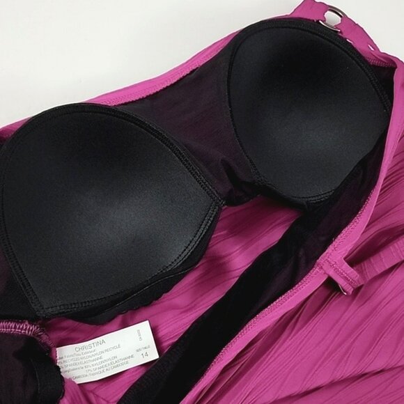 CHRISTINA Women's 2 Piece Tankini Swimsuit Fuschia Black Built-In Bra Size 14 - Picture 2 of 16